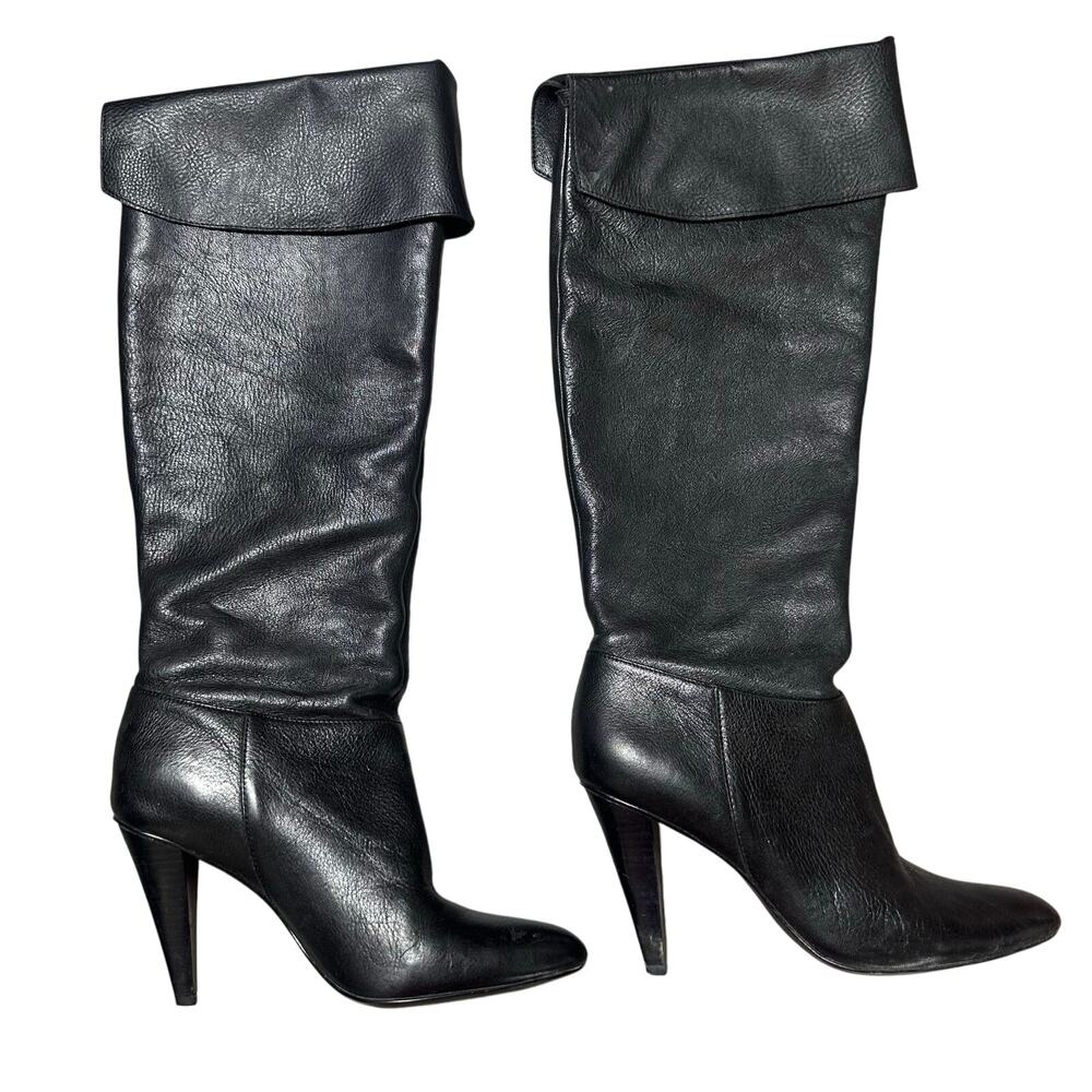 Calvin Klein Catrice Black Leather Heeled Boots
